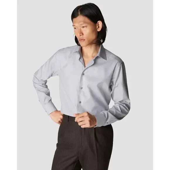 mens dress shirts regular fit eton brown and navy minicheck shirt – khakis of carmel